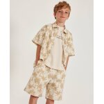 Chemise gar�on en tissu tiss� avec motif palmiers beige