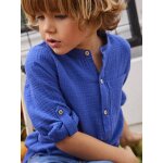 Chemise en gaze de coton personnalisable garçon manches retroussables bleu moyen Chemise en gaze de coton personnalisable garçon manches retroussables bleu moyen