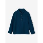 Chemise en gaze de coton personnalisable gar�on manches retroussables bleu p�trole