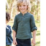 Chemise en gaze de coton personnalisable garçon manches retroussables vert Chemise en gaze de coton personnalisable garçon manches retroussables vert