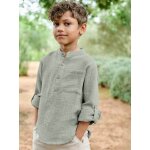Chemise en gaze de coton personnalisable gar�on manches retroussables vert d'eau