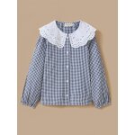 Chemise imprim�e vichy fille carreaux bleu
