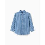Chemise en jean � rayures et poche bleu