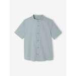 Chemise en lin col mao garon vert sauge