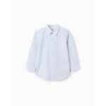 Chemise en lin et coton � motif de cercles bleu clair