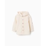 Chemise en lin � rayures et capuche beige