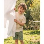 Chemise manches courtes 100% coton gar�on fond grege raye beige