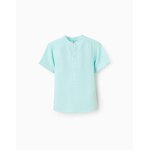 Chemise  manches courtes avec col mao bleu clair