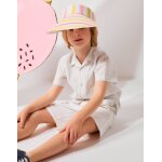 Chemise � manches courtes en coton � rayures b&s bleu clair