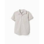 Chemise � manches courtes en coton et � rayures beige clair