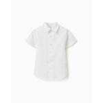 Chemise � manches courtes en lin et coton blanc