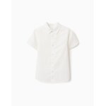 Chemise � manches courtes en lin et coton blanc