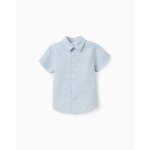 Chemise � manches courtes en lin et coton bleu clair