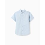 Chemise � manches courtes en lin et coton bleu clair