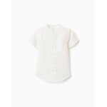 Chemise � manches courtes en lin et coton avec poche blanc