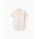 Chemise  manches courtes unie en coton beige clair