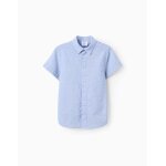 Chemise  manches courtes unie en coton bleu clair