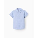 Chemise � manches courtes unie en coton bleu clair