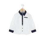 Chemise manches longues 100% coton gar�on blanc optique