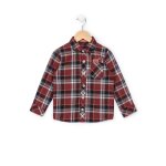 Chemise manches longues 100% coton gar�on carreaux grenat