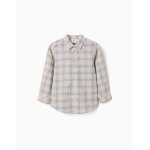 Chemise � manches longues en coton � carreaux gris clair