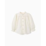 Chemise � manches longues en coton avec volants blanc