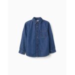 Chemise � manches longues en jean avec poche poitrine bleu