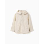 Chemise � manches longues en lin et coton avec capuche beige clair