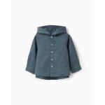 Chemise � manches longues en lin et coton avec capuche bleu