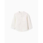 Chemise � manches longues en lin et coton avec col mao blanc