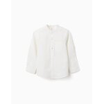 Chemise � manches longues en lin et coton avec col mao blanc