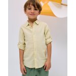 Chemise � manches longues en lin et coton jaune clair