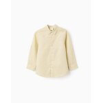 Chemise � manches longues en lin et coton jaune clair