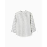 Chemise � manches longues en lin et coton � rayures blanc