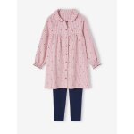 Chemise de nuit rayée en flanelle + legging fille bois de rose Chemise de nuit rayée en flanelle + legging fille bois de rose