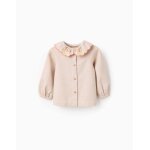 Chemise en serg brode de fleurs beige clair