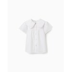 Chemisier en popeline � manches courtes et col maxi blanc