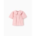 Chemisier en popeline � manches courtes et col maxi rose clair