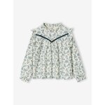 Chemisier à volant motifs fleurs fille écru Chemisier à volant motifs fleurs fille écru