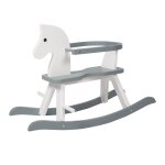 Cheval � bascule en bois avec anneau de protection blanc et gris