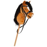Cheval b�ton d �quitation avec t�te en peluche, accessoires et b�ton en bois d�montable marron