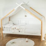 Ciel de lit cabane toile en double gaze pois dors blanc  pois or