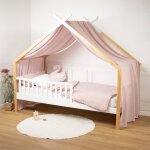 Ciel de lit cabane toile en gaze de coton jeanne 420 x 130 cm rose