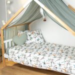 Ciel de lit cabane toile en gaze de coton jeanne 420 x 130 cm vert de gris