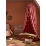 Ciel de lit en gaze de coton avec pompons rose