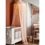 Ciel de lit en gaze de coton avec pompons rose