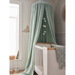 Ciel de lit en gaze de coton avec pompons vert sauge