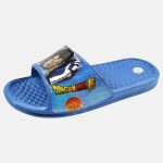 Claquettes enfant orange avec bride large et motif personnage dragon ball z bleu