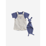 Coffret 3 pices tee - shirt + salopette personnalisable + doudou bb ray bleu