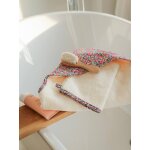 Coffret cadeau : cape de bain rversible tissu liberty et gant envie de fraise blanc